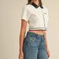 MABLE Button Down Contrast Collared Knit Cardigan