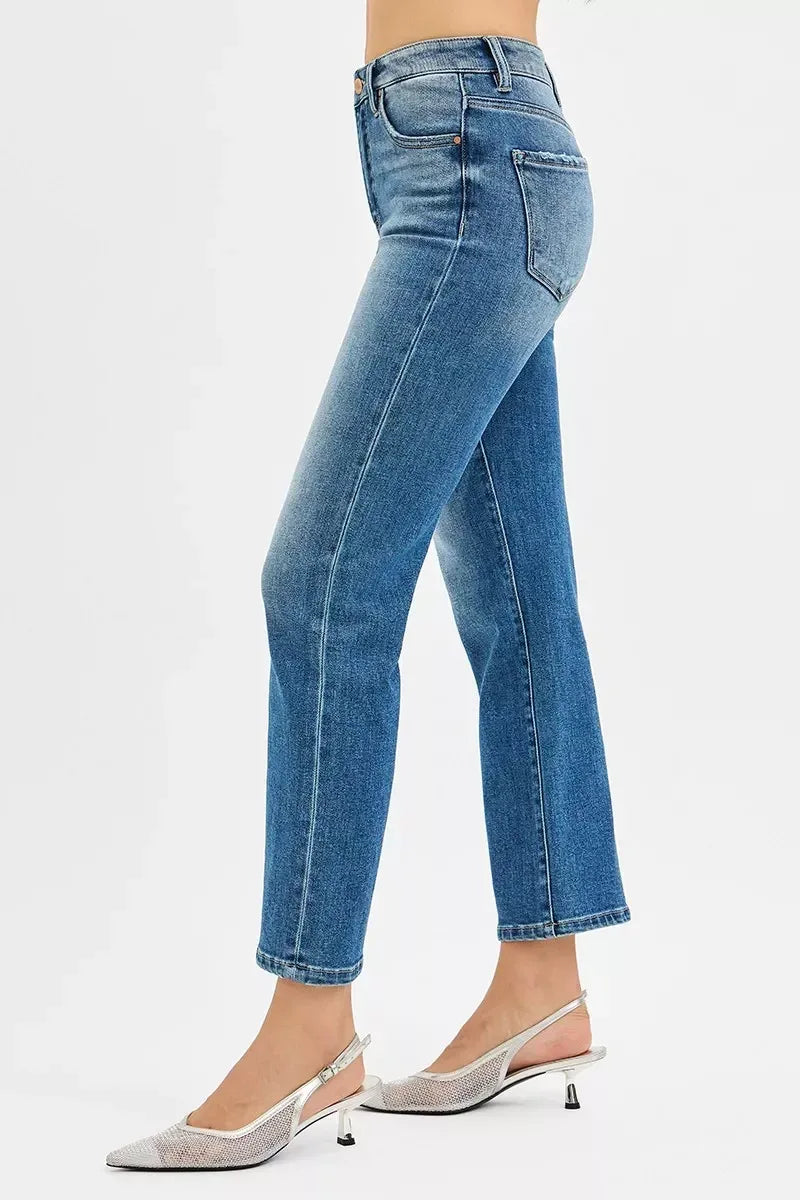 RISEN Tummy Control High Rise Crop Straight Jeans - DAVERRI FASHIONS