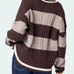 Striped Cable Knit V-Neck Sweater - DAVERRI FASHIONS