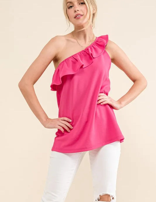 MAGENTA And The Why Ruffle One Shoulder Sleeveless Tank Top | Tops Daverri Fashions