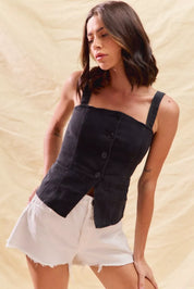 SO ME Button Down Sleeveless Game Day Fitted Denim Top | Daverri Fashions