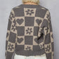 POL V-Neck Heart Pattern Checkered Sweater - DAVERRI FASHIONS