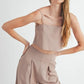 MABLE Linen Mix Crop Cami and Wide Leg Pants Set Outfit Sets
