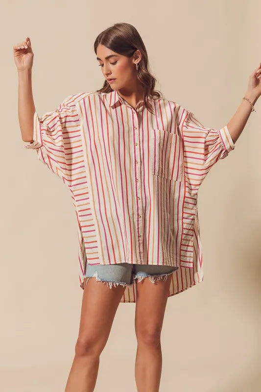 SO ME Multicolored Stripe Button Down Shirt