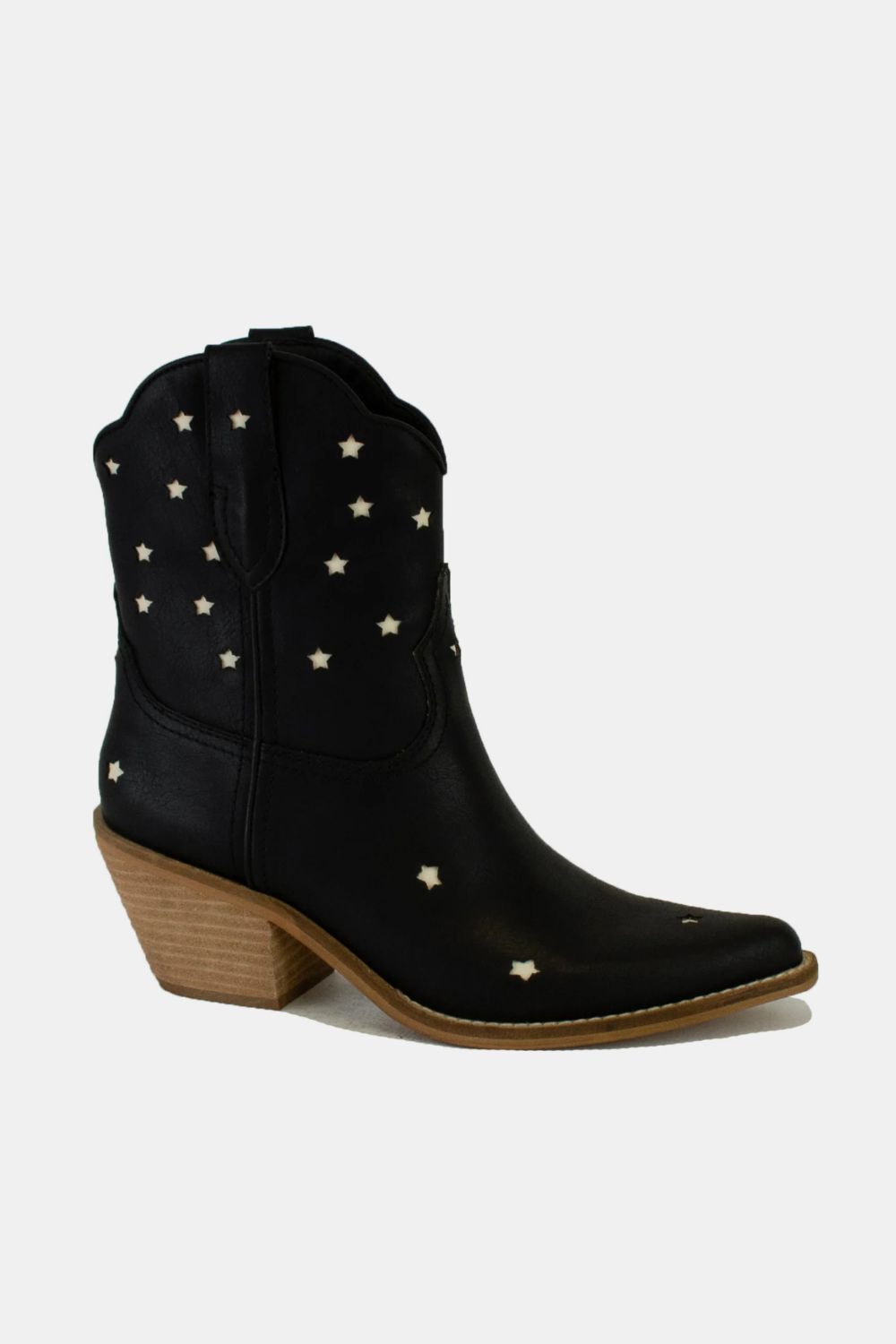 Beast Fashion Faux Leather Star-Shaped Cutouts Point Toe Boots Footwear