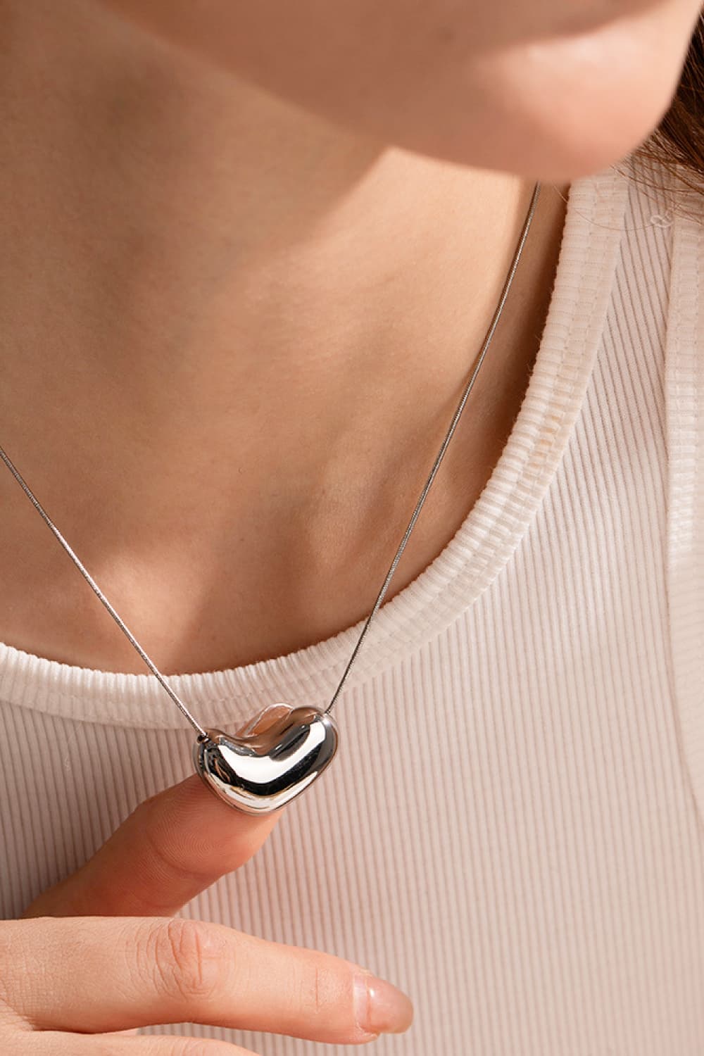 Silver One Size Heart Shape Pendant Necklace | Necklaces Daverri Fashions