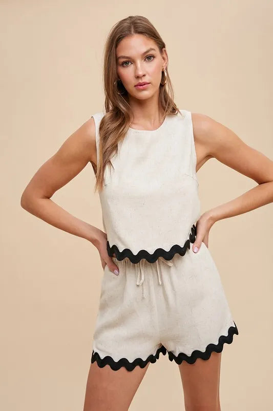 Annie Wear Ric Rac Trim Detailed Top & Shorts Set NATURAL