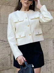 Tweed Button Up Cropped Jacket | Jackets Daverri Fashions