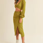 MABLE Front Twisted Knit Top and Midi Skirt Set Outfit Sets