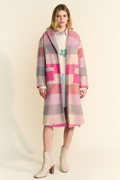 Davi & Dani Tied Color Block Collared Neck Coat Outerwear