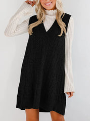 Lovelet Cable Knit V-Neck Mini Sweater Overall Dress | Mini Dresses Daverri Fashions