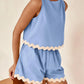 Daverri Fashions light blue sleeveless top and shorts set with cream trim