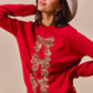 SO ME Sequins Bow Ribbon Embellished Christmas Sweater - DAVERRI FASHIONS