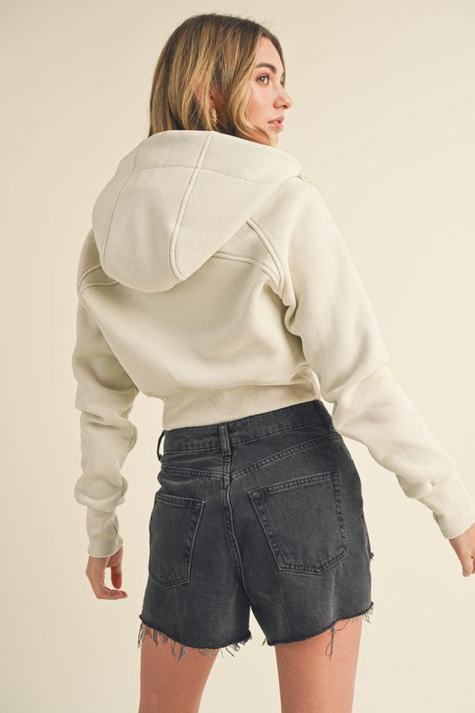 Aemi + Co Zip Up Raglan Sleeve Cropped Hoodie