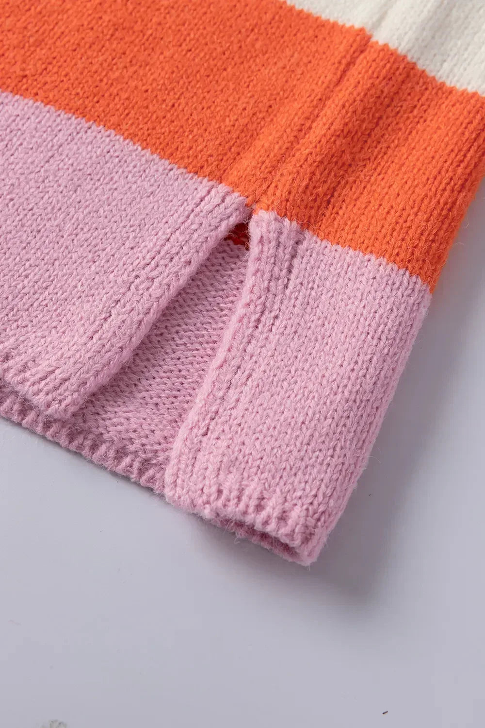 Color Block V-Neck Long Sleeve Sweater - DAVERRI FASHIONS