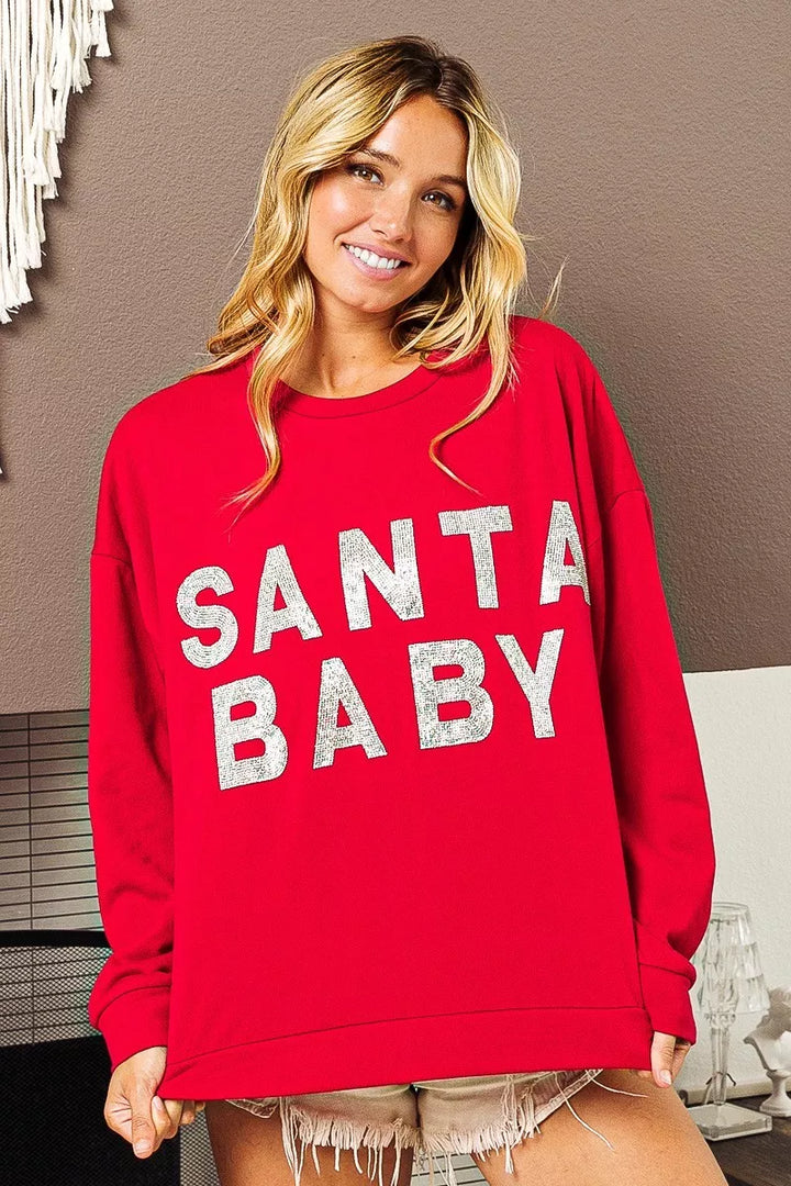 BiBi Santa Baby Lettering Christmas Sweatshirt | Sweatshirts Daverri Fashions