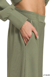 Zenana Ribbed High Neck Half Zip Pullover & Pants Set | Loungewear Sets Daverri Fashions