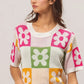 BiBi Flower Checker Pattern Lightweight Sweater Top - DAVERRI FASHIONS