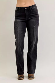 Judy Blue Mid Rise Straight Western Seam Detail Jeans | Jeans Daverri Fashions