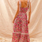 SO ME pink floral maxi dress with ribbon tie lace straps and tiered hem