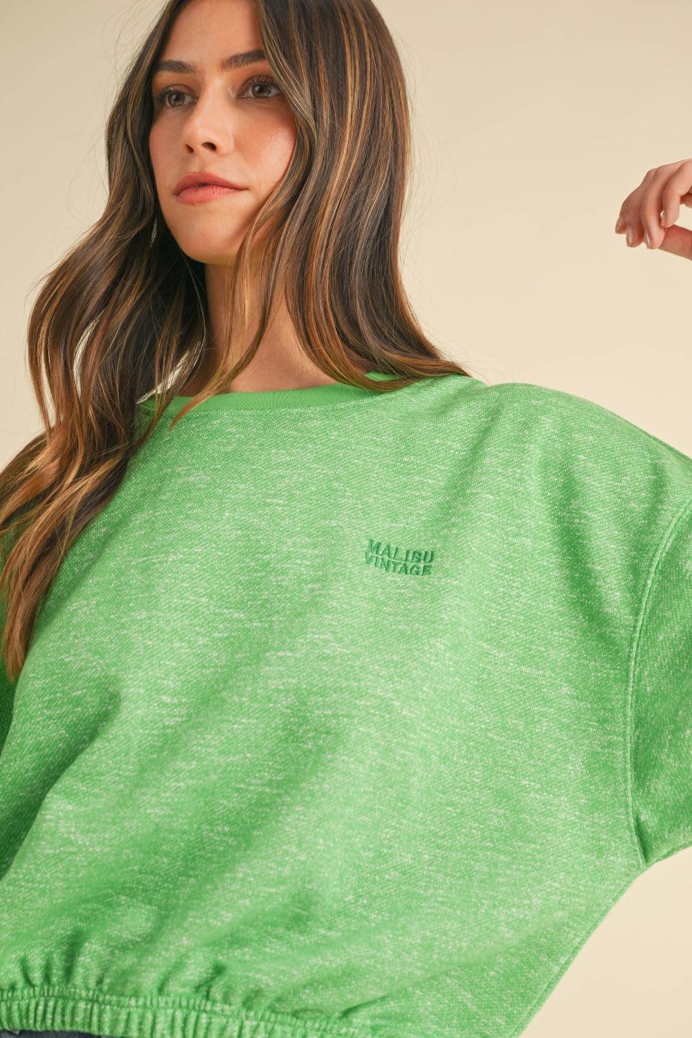 Mable Round Neck Letter Embroidery Crop Sweatshirt | Daverri Fashions