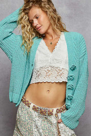 Aqua L POL V-Neck Long Sleeve Cardigan with Exaggerated Buttons | Cardigans Daverri Fashions