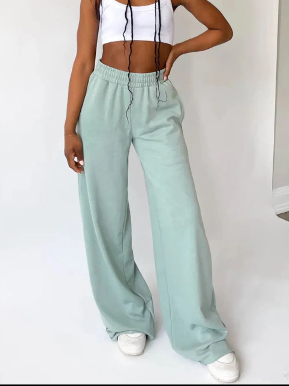 Elastic Waist Wide Leg Pants | Pants Daverri Fashions