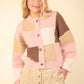 VERY J Color Block Button Down Textured Sweater Cardigan Blush Cardigans