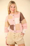 VERY J Color Block Button Down Textured Sweater Cardigan - DAVERRI FASHIONS