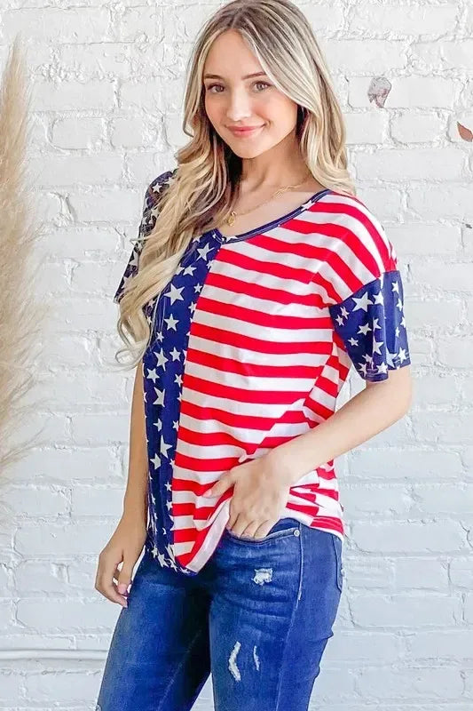 And The Why American Flag Short Sleeve Top - DAVERRI FASHIONS