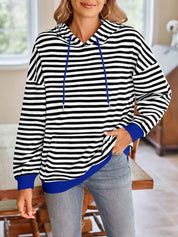 Lovelet Drawstring Striped Long Sleeve Hoodie | Hoodies Daverri Fashions