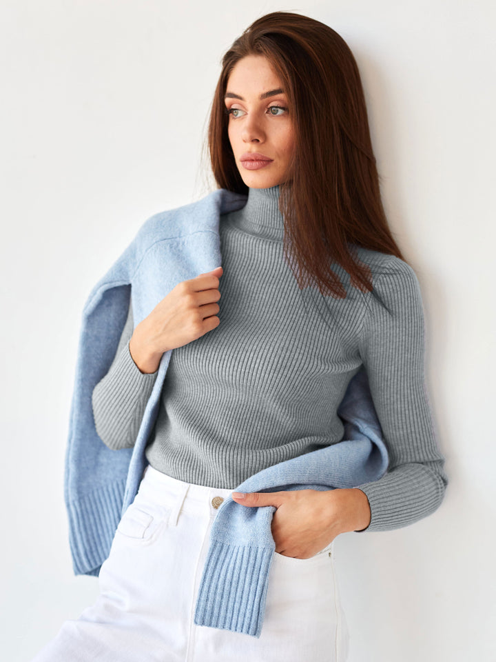 Gray Free Size Women's Knit Turtleneck Pullover | Sweaters Daverri Fashions