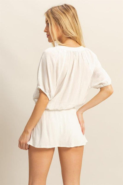 HYFVE Drawstring Hem Short Sleeve Top and Skort Set - DAVERRI FASHIONS