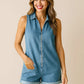 Zip Front Sleeveless Denim Romper - DAVERRI FASHIONS