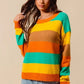 SO ME Multi Color Stripe Sweater with Ribbed Detail - DAVERRI FASHIONS