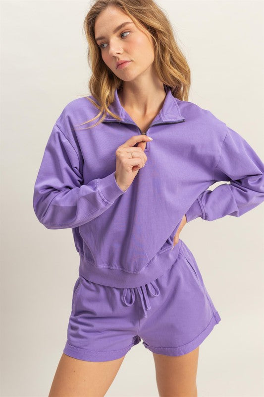 HYFVE Quarter Zip Drop Shoulder Sweatshirt Purple Sweatshirts