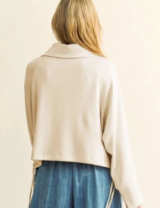 Davi & Dani Drawstring Hem Half Zip Raglan Sleeve Sweatshirt | Sweatshirts Daverri Fashions