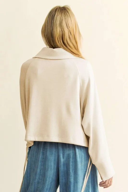 Davi & Dani Drawstring Hem Half Zip Raglan Sleeve Sweatshirt Sweatshirts