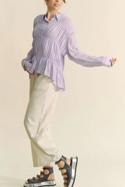 Davi & Dani Ruched All Over Button Front Shirt | Shirts Daverri Fashions