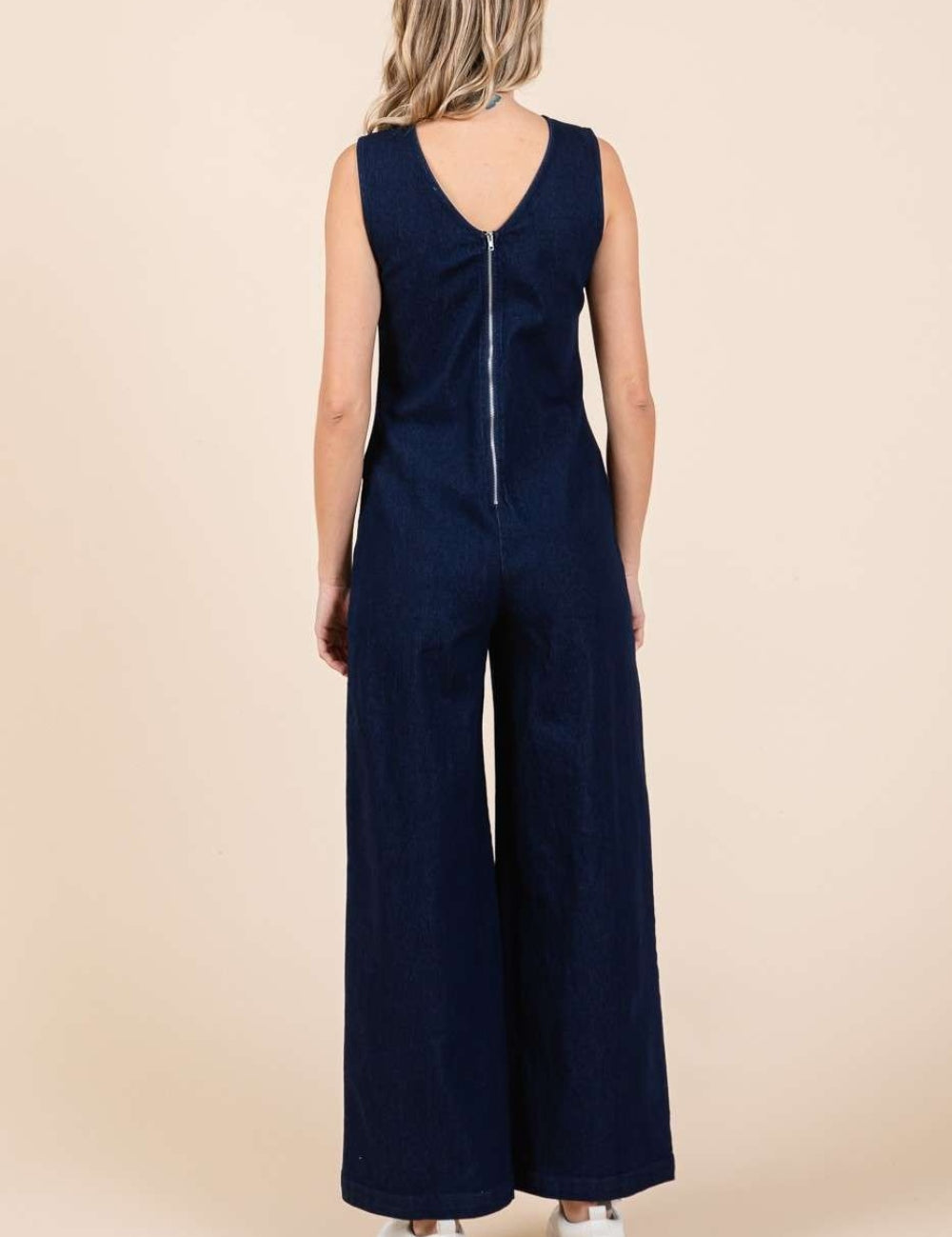 Mittoshop Sleeveless Wide Leg Denim Jumpsuit