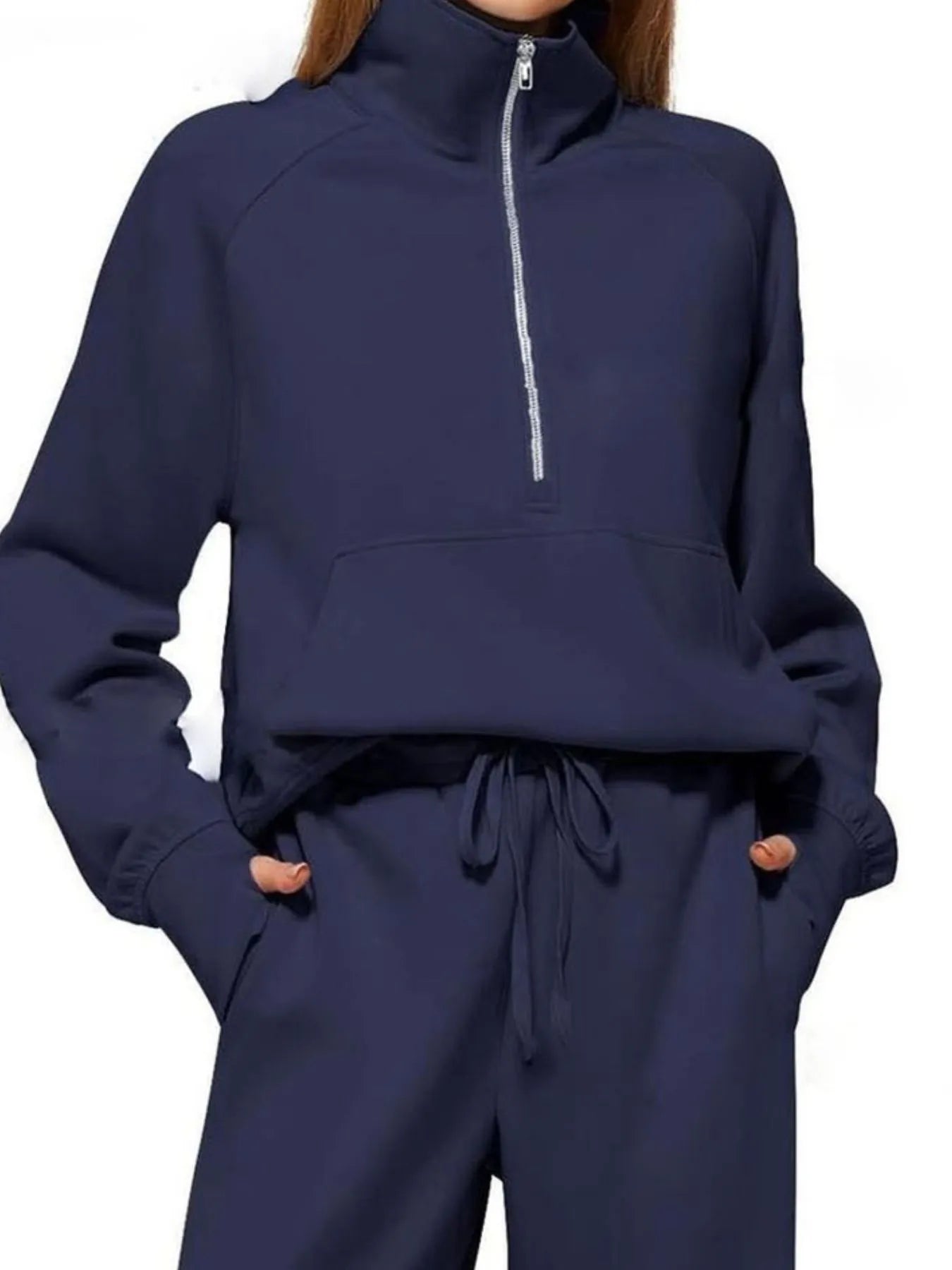 Half Zip Long Sleeve Top and Pants Set | Loungewear Sets Daverri Fashions