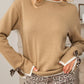 Leopard Bow Decor Split Cuff Contrast Trim Sweater - DAVERRI FASHIONS