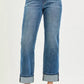 RISEN Full Size 4 Way Stretch Slouchy Straight Jeans with Cuffed Hem Plus Size - DAVERRI FASHIONS