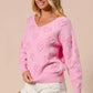BiBi Valentines Heart Pompom V Neck Knit Top - DAVERRI FASHIONS
