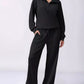 Daverri relaxed fit black quarter-zip top and wide-leg pants set