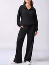 Daverri relaxed fit black quarter-zip top and wide-leg pants set