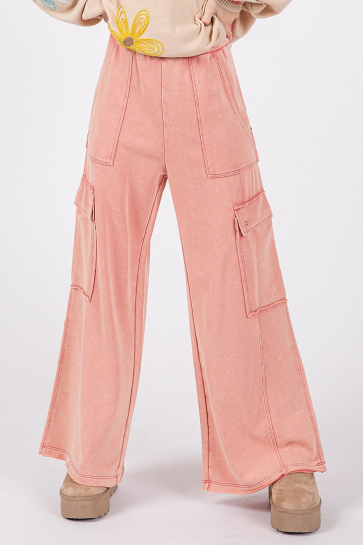 SAGE + FIG Knit Terry Mineral Wash Wide Leg Pants Pants