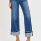 RISEN Mid Rise Ankle Straight Jeans with Cuffed Hem - DAVERRI FASHIONS
