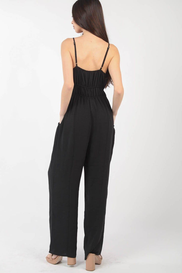 VERY J Pintuck Detail Woven Sleeveless Jumpsuit Jumpsuits