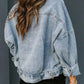 Distressed Leopard Drop Shoulder Denim Jacket - DAVERRI FASHIONS